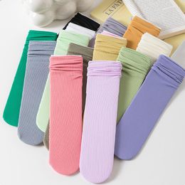 Women Socks Thin Short Girl Summer Edge Curl Transparent Loose Breathable Young Casual Solid Simple Harajuku Crew Silk