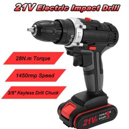 Boormachine 21VElectric Impact Cordless Drill Highpower Lithium Battery Wireless Rechargeable Hand Drill Home DIY Electric Power Tools