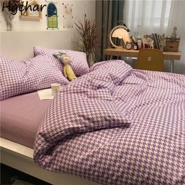 Bedding sets Nordic Simple Bedding Set Houndstooth Girl Bed Sheet Quilt Cover cases Twin Full Queen King Size Bedclothes Brushed 4pcs Z0612