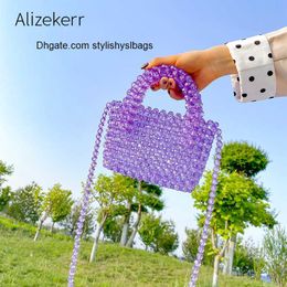 Totes Clear Coloured Crystal Beaded Shoulder bags Women New Handmade Beads Small Clutch Handbag Girls Transparent Beach Bag Holiday