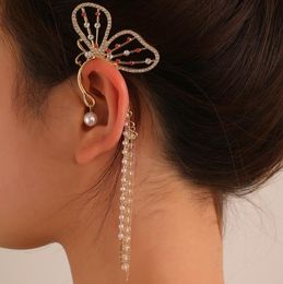 Charm Crystal Tassel Butterfly Single Ear Bone Clip Womens Frosty Long Pearl Earrings For Women Girls Ladies Design Gift Drop Deliver Otapj