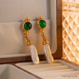 Minar Freshwater Long Dangle Earrings for Women 14K Gold Plated Brass Green Blue Natural Earring R230613