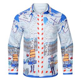 designer cloud blue Hawaiian Style Mens Short Sleeve Print Shirt Plus Size Casual Collar Button Loose Beach M-3XL dff12