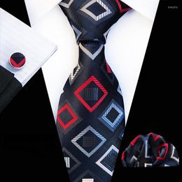 Bow Ties Clasic Navy Red Blue Tie For Men Silk Fabric Jacquard Woven Hanky Cufflinks Set Designer Fashion