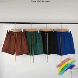 Designers Suede Fabric Rhude Shorts Men Women Best Quality Drawstring Embroidered Breeches