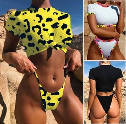 Women's Swimwear Knot crop top bikini 2021 Leopard swimwear women bathers Yellow brazilian swimsuit female Tshirt thong bikini sexy swimming new Z0613