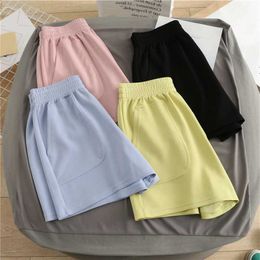 Women's Shorts Women Shorts With Pocket Summer Solid Colour High Waist Hot Pants Casual Loose Sports Pants Elastic Waist Girls Cycling Shorts gfgff