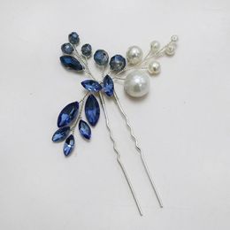 Hair Clips Shiny Pearl Women Pins Blue Crystal Handmade Plant Jewelry Accessories Girl Head Decoration Tiara