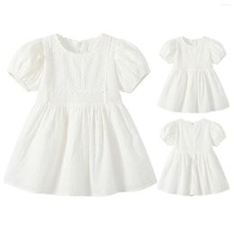 Girl Dresses Toddler Girls Children Round Neck Short Sleeve Solid Princess Dress Lace Puffy Sweater Baby Bloomers