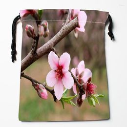 Storage Bags Peach Blossom Flowers Drawstring Custom Printed Receive Bag Compression Type Size 18X22cm