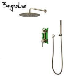 Bathroom Shower Heads Wall Mounted Brushed Gold Shower System Faucet Set Bagnolux Brass for Bathroom 8 12 Rain Head And Handheld Holder Hose 230612