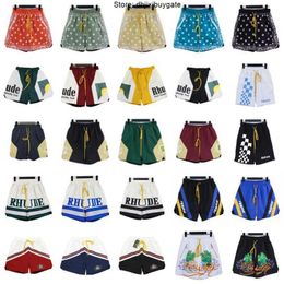 Rhude Shorts Men's Multi Pocket Letter Printing Shorts Summer Popular Splice Sports Casual Thin Short Series