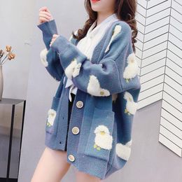 Sweaters Cardigan Women Sweater Loose Oversize Women Long Sleeve Cartoon Sheep Elegant Cardigan Tops Sweet Knitted Coat Jacket Women