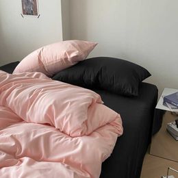 Bedding sets Black and Pink Bedding Set High Quality Fabric Duvet Cover Set Solid Color Bed Cover Set Single Double King Size Quilt Cover Set Z0612