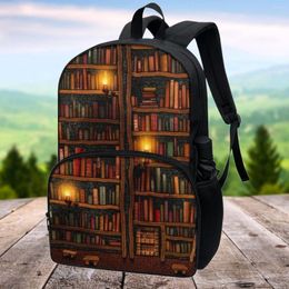School Bags FORUDESIGNS 3D Vintage Bookshelf Print Schoolbag For Children Book 17inch Travel Bag Teen Backpacks Leisure Knapsack