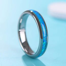 Wedding Rings Fashion 4Mm Stainless Steel Thin Ring Men Ladies Red Blue Fire Opal Set Luxury Engagement Jewelry
