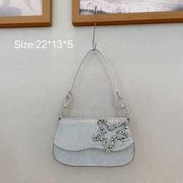 Women's 2023 New Korean Net Red Contrast Color Small Fresh Hot Diamond Water Diamond Flower Handbag One Shoulder Underarm Bag 230613