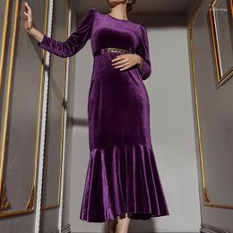 Casual Dresses Velvet Long Sleeve Dress Belly Covering Special Interest Light Luxury Adult Lady Like Woman Socialite