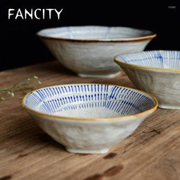 Bowls FANCITY Creative Hand-painted Blue Line Ceramic Tableware Dessert Bowl Salad Fruit Noodle Deep Soup Plate Boiled