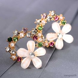 Classic Round Garland Flower Stud Earrings For Women Sweet Colorful Rhinestone Earring Girls Party Jewelry Gift R230613