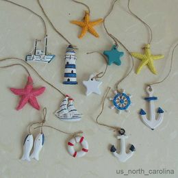 Garden Decorations 5pcs/lot Mediterranean Style Blue Sea Star Fish Lighthouse Rudder Ocean Beach Ornaments Resin Crafts Hanging Decoration R230613