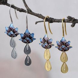 Dangle Earrings Pure S925 Silver Jewelry Gold-plated Ethnic Style Peacock Feathers Filigree Burnt Enamel 2023 Trend Woman