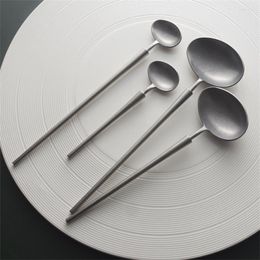 Dinnerware Sets Japanese Vintage Old Stainless Steel Western Spoon Home Creative 304 Eating Soup Coffee Long Handle Stirring