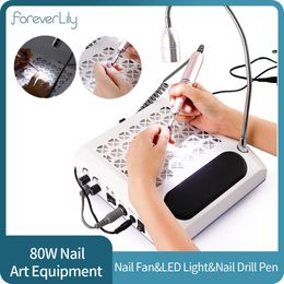 Nail Art Kits 80W 4 In 1 Strong Power Dust Collector Drill Lighting Lamp Hand Pad Vacuum Cleaner 30000RPM Manicure Polish Tool 230613