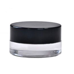 High quality 3g 5g wide mouth transparent glass face cream jar glass eye cream jar with black plastic lid custom logo, 3ml 5ml skin care body butter sample jar wholesale