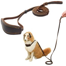 Leashes Real Leather Braided Large Dog Leash Collar pet Walking Lead Training Dog Traction Rope Slip Collar For small Medium Big Dogs