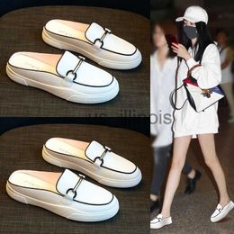 Slippers Closed Toe Half Slippers for Women 2021 New Fashionable Summer Outdoor All-Matching Slip-on Lazy Sandal Without Heel White Shoes J230613