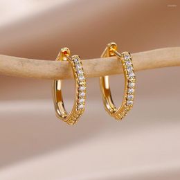 Hoop Earrings Zircon Geometric For Women Gold Colour Stainless Steel 2023 Trending Luxury Designer Jewellery Gift Aretes