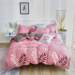 Bedding sets Nordic Bedding Set Red Maple Leaf Prined Quilt Cover Fitted Sheet Bed Linens with Elastic Band Height 25cm for Child Adult 4IN1 Z0612