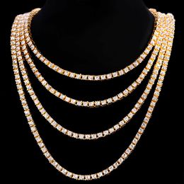 Strands Hip Hop Iced Out Chain Bling Crystal Tennis Necklace for Men Women Gold Silver Colour 8 16 18 20 24 Inch Jewellery 230613