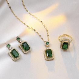 Necklace Earrings Set Classic S925 Silver Needle Emerald Crystal Ring Elegant Ladies Wedding Engagement Jewellery Gifts For Mom Women