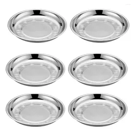 Dinnerware Sets 6 Pcs Stainless Steel Disc Kitchen Supplies Coffee Table Tray Round Cuisine Plate Outdoor Mixing Salad Dessert Storage