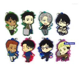 Keychains YURI ON Anime Keychain Big Size Nikiforov Katsuki Otabek Yuuri Plisetsky Rubber Strap/mobile Phone Charms D249