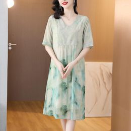 Casual Dresses In 2023 The Mother Dress Summer Style Temperament Chiffon Age Reduction Skirt Middle And Old Large Size