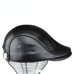 Leather Beret Solid-color Casual and Durable Stingy Brim Hats for Both Men and Women