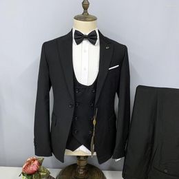 Men's Suits Men Suit Blazer Black Three Piece Jacket Pants Vest Peaked Lapel Single Breasted Wedding Luxury Slim Fit Trajes De Hombre