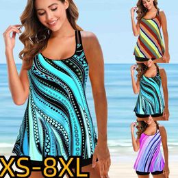 Women's Swimwear 2022 Summer Women High Waist Tankini Swimwear Bathing Suit Female Two Piece Set Monokini New Design Printing Bikini Swimsuit Z0613