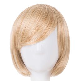 Lace Wigs Fei-Show Bob Wig Oblique Fringe Bangs Short Wavy Blonde Black Dark Brown Light Brown Synthetic Hair Women Hairpiece Cosplay Wigs Z0613