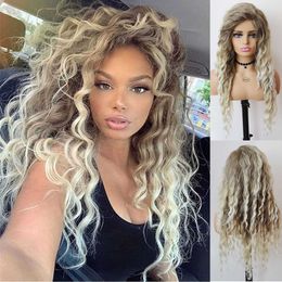 Lace Wigs GNIMEGIL Synthetic Womens Wig Long Hair Ash Blonde Curly Wig Female Natural Wavy Dark Roots 80s Ombre Wigs for White Woman Girl Z0613