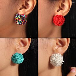 Stud Earrings Bohemian Multicolor Round Rice Beads For Women Creative Design Summer Handmade Beaded Female Jewellery Gift