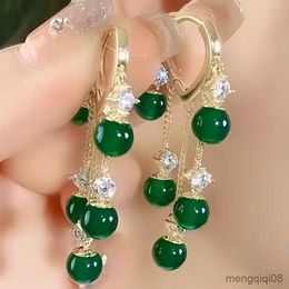 for Women Emerald Cat Eye Tassel Earrings Wedding Party Gift Jewelry Mujer R230613