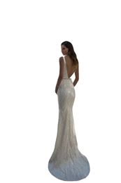 Julie Vino Mermaid Wedding Dresses Sexy Deep V Neck Sweep Train Bridal Gowns Sequins Backless Beach Wedding Dress