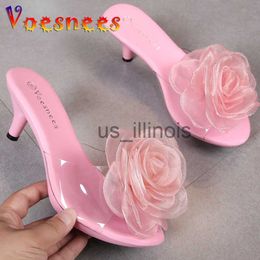Slippers Three-Dimensional Flowers Slippers Summer Transparent Sandals Beach Shoes Thin High Heels Walk Show Crystal Party Women Shoes J230613