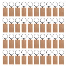 Jewelry Pouches 40Pcs Blank Rectangle Wooden Key Chain Diy Wood Keychains Tags Can Engrave Gifts