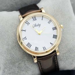 Wristwatches Shsby Bright Leather Strap Watches Rose Gold Women Dress Watch Roman Girl Casual Wristwatch Lady Rhinestone Quartz