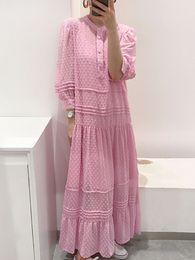 Korean Summer 2023 Women Vintage Loose Casual Single-breasted Ruffles Maxi Dress Female Elegant Pink Two Piece Sets Long